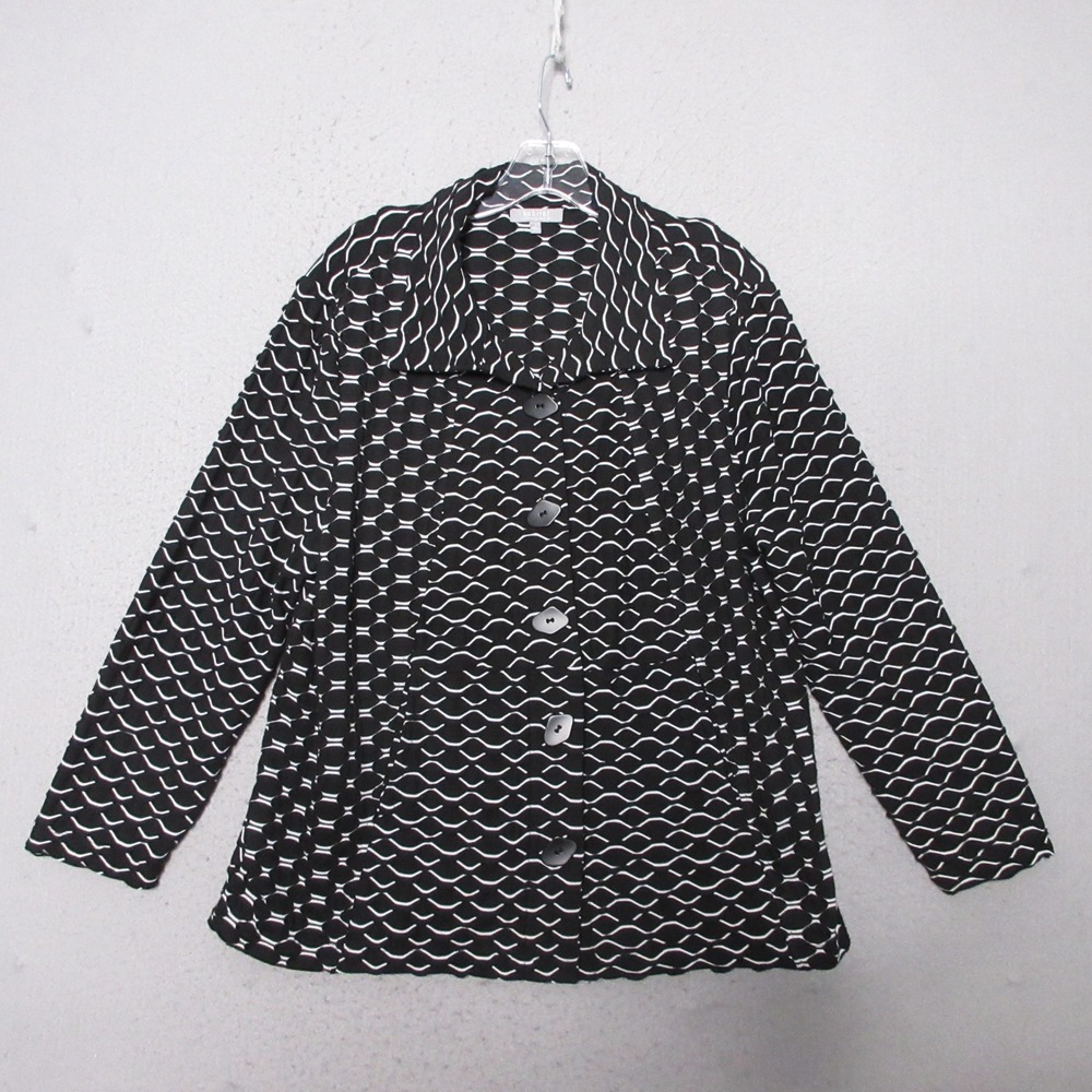 Habitat Jacket Large Black White Wave Textured Mod Cardigan Artsy Lagenlook